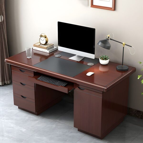 1200mm executive office desk, mahogany visitors seat, 2-door mahogany cabinet, wooden credenza, swivel stool