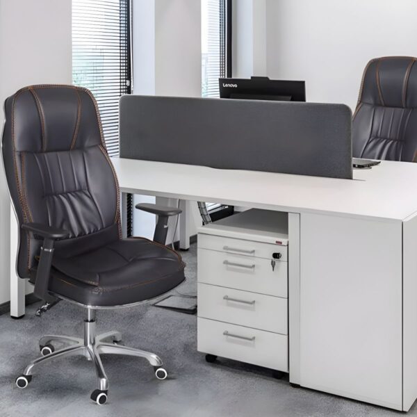 2m executive desk, orthopedic seat, executive visitors seat, 3m boardroom table, 3-drawers filing cabinet, full glass cabinet, 2-way workstation, reclining executive seat, 5-seater sofa