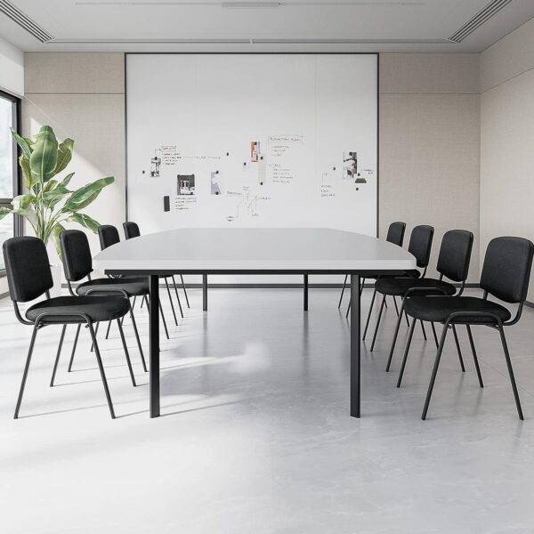 2-way curved workstation, 2.4m boardroom table, 2m reception desk, receptionist office seat, 1.8m advance desk, bliss executive seat, round eames table