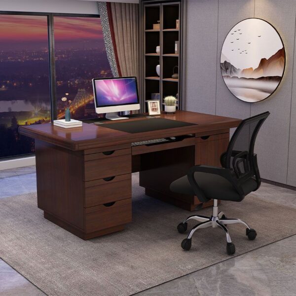 1.4m executi8ve desk, executive 0ffice seat, mesh visitors seats, 2-door filing cabinet, 3m advance boardroom table, boardroom seats, 2-wooden credenza