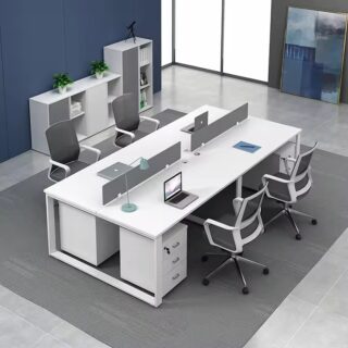 6-way workstation, headrest office seat, 2m executive desk, bliss executive seat, executive visitors seats, chrome visitors seat, 3-drawers filing cabinet ,3-link waiting bench, 2m reception desk, coat hanger