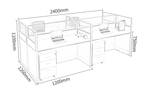 2-door wooden cabinet, bliss executive office seat, 2-way curved workstation, modern coffee table, tosca visito9rs seats, 2m reception desk, electrical adjustable table