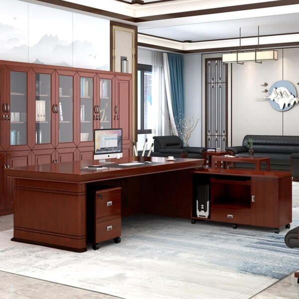 1.8m executive office desk, reclining executive office seat, 15-locker filing cabinet, 1-way workstation, clerical office seat, executive coffee table, 5-seater waiting sofa