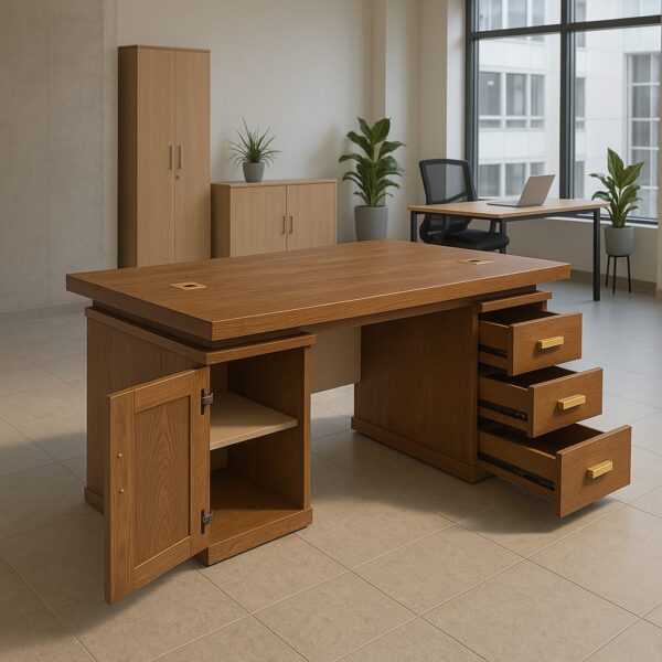 1.8m executive office desk, directors office seat, 6-way workstation, office combination, 9-locker filing cabinet, 1.4m curved office desk, executive office seat