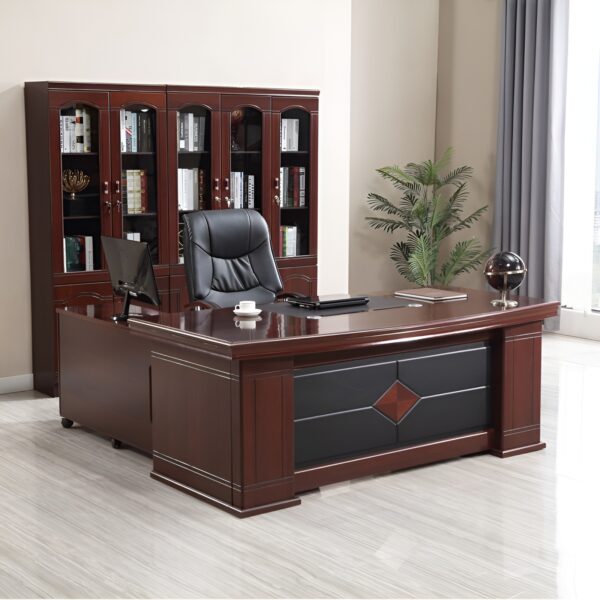 executive coffee table, 1.2m executive desk, executive office seat, chrome visitors seat, 2m reception desk, ergonomic office , 3-doors wooden cabinet, 3-link waiting bench