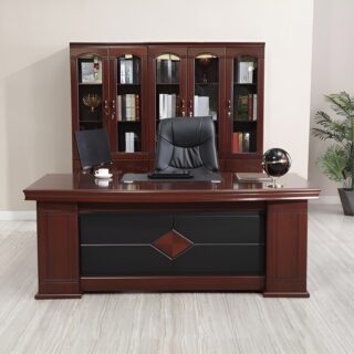 executive coffee table, 1.2m executive desk, executive office seat, chrome visitors seat, 2m reception desk, ergonomic office , 3-doors wooden cabinet, 3-link waiting bench