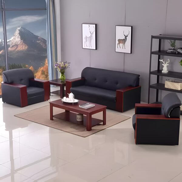 2m executive office desk, bliss executive seat, 4-drawers cabinet, 4-seater round table, chrome visitors seat, 6-way workstation, 3-drawers cabinet, clerical office seat