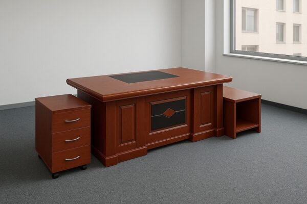 bliss executive seat, 2m executive desk, 2-door wooden cabinet, 5-seater executive sofa, 2.4m boardroom table, mesh boardroom seat, executive coat hanger, 4-drawers fireproof safe box