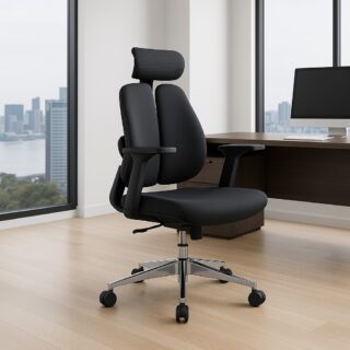 4-seater round table, tosca visitors seat, dual orthopedic seat, 1.2m advanced desk, 3-drawers filing cabinet, dining table, eames chair