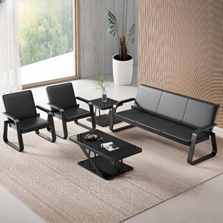 0.9m office desk, clerical office seat, 6-way workstation, ergonomic office seat, round coffee table, fireproof safe box, 2.4m boardroom table, executive boardroom seat, 1.4m reception desk, 3-link waiting bench