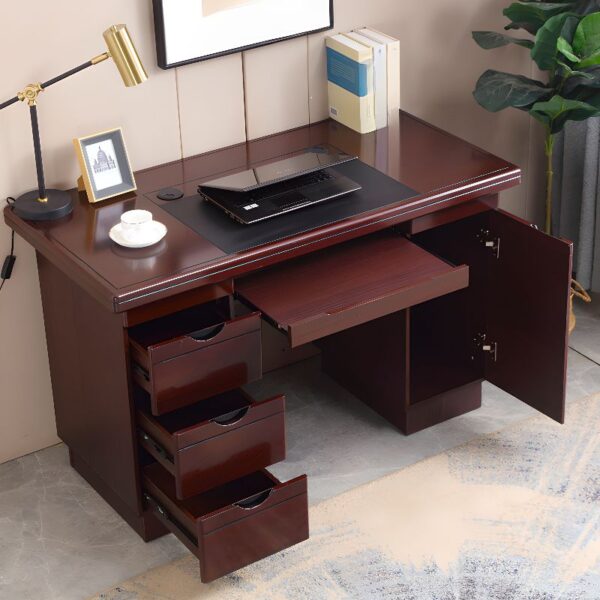 2m executive office desk, bliss executive seat, 4-drawers cabinet, 4-seater round table, chrome visitors seat, 6-way workstation, 3-drawers cabinet, clerical office seat