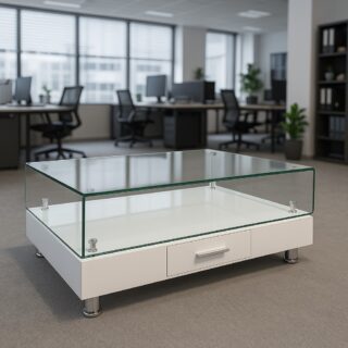dining table, eames dining chairs, mahogany cot hanger, full metallic cabinet, 4-link waiting bench, office combination, 1-way workstation
