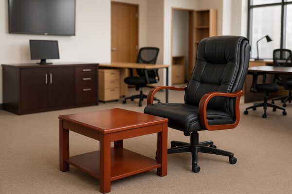 1-way workstation, 1.2m advance office desk, 2400mm boardroom table, 3-door mahogany filling cabinet, 3-link waiting bench, boardroom table chairs, Ergonomic Office Chair, Executive Office Chair
