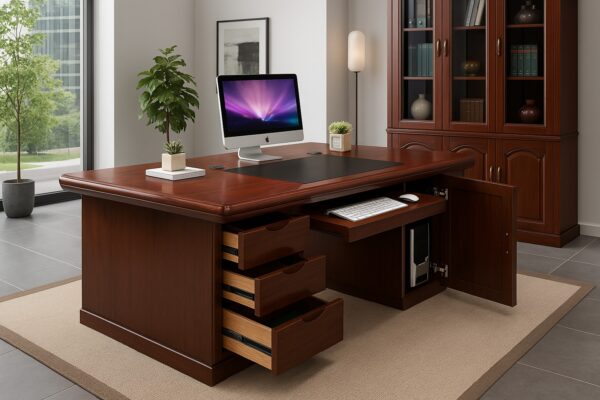 1.4m executive office desk, orthopedic office seat, 3-door wooden cabinet, 4-seater conference table, catalina seat, 1-way workstation, executive office seat