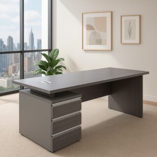 2-door wooden credenza, swivel adjustable stool, executive glass coffee table, 1.4m executive desk, executive office seat, mesh visitors seat, 3-drawers cabinet