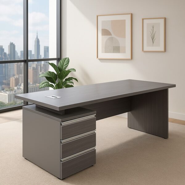 2-door wooden credenza, swivel adjustable stool, executive glass coffee table, 1.4m executive desk, executive office seat, mesh visitors seat, 3-drawers cabinet