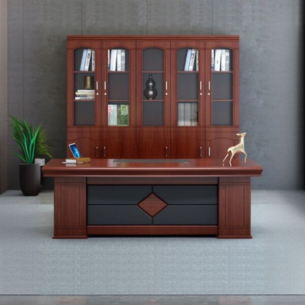 2-door wooden credenza, swivel adjustable stool, executive glass coffee table, 1.4m executive desk, executive office seat, mesh visitors seat, 3-drawers cabinet