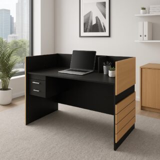 2-door wooden credenza, swivel adjustable stool, executive glass coffee table, 1.4m executive desk, executive office seat, mesh visitors seat, 3-drawers cabinet