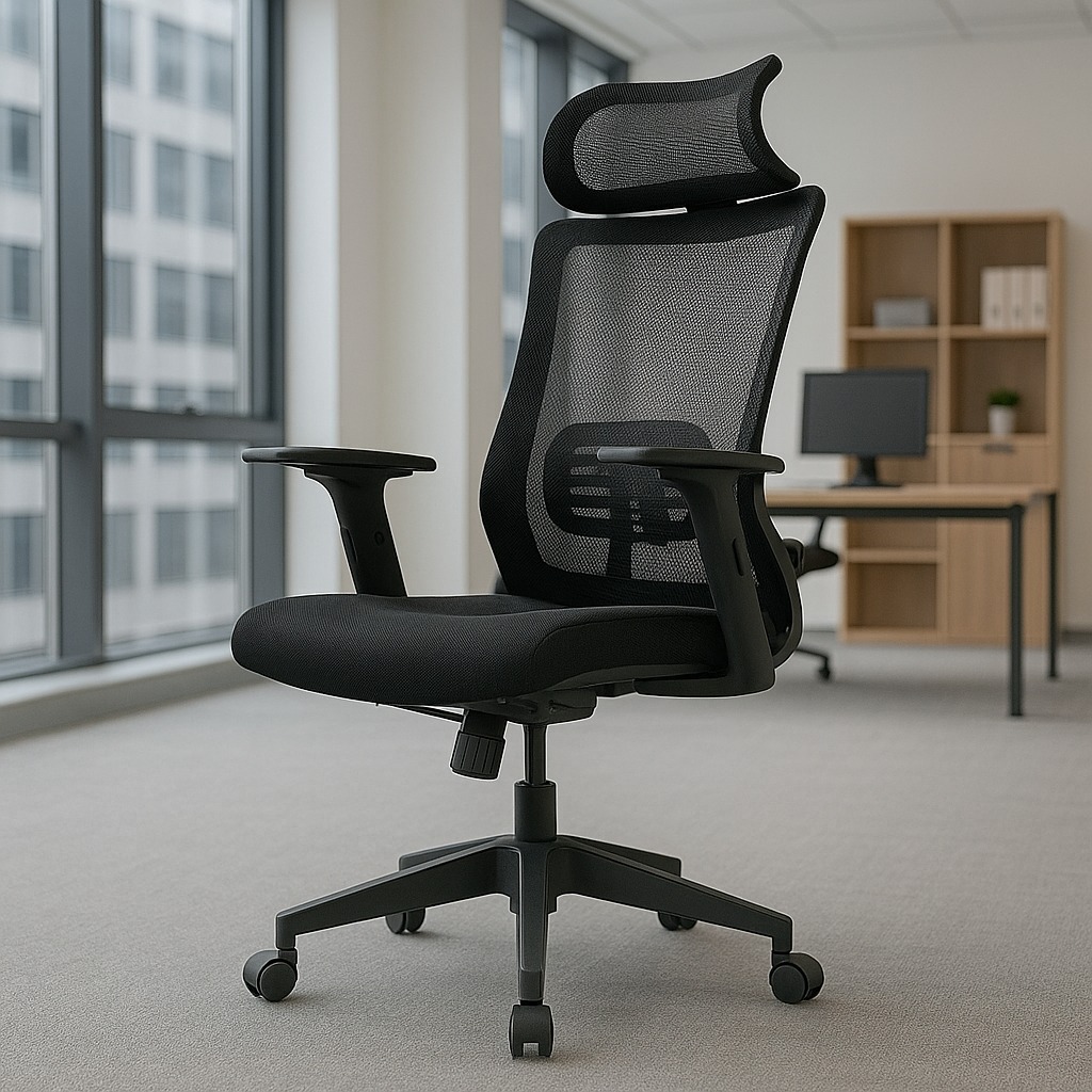 1-way workstation, 1.2m advance office desk, 2400mm boardroom table, 3-door mahogany filling cabinet, 3-link waiting bench, boardroom table chairs, Ergonomic Office Chair, Executive Office Chair