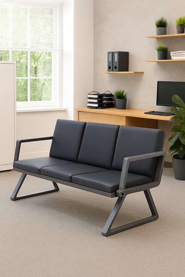 3-link waiting bench, 15-locker filing cabinet, 1.4m executive office desk, bliss executive office seat, 6-way workstation, back mesh office seat, 2.4m boardroom table, boardroom seat