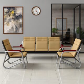 5-seater reception sofa, 2m executive desk, bliss executive seat, 2-doors filing cabinet, fireproof safe box, 3m boardroom seat, mesh boardroom seat, 1.6m reception desk, ergonomic reception seat