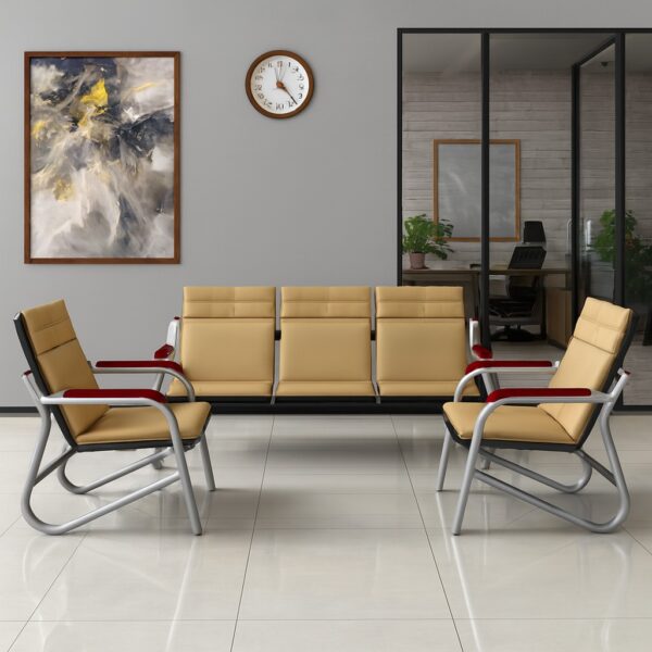 5-seater reception sofa, 2m executive desk, bliss executive seat, 2-doors filing cabinet, fireproof safe box, 3m boardroom seat, mesh boardroom seat, 1.6m reception desk, ergonomic reception seat