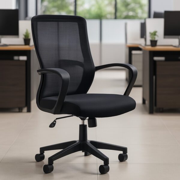 1.2m executive desk, orthopedic reclining seat, 2-door wooden cabinet, 4-seater round conference table, tosca visitors seat, 4-way workstation, 15-locker filing cabinet, 5-seater waiting sofa,
