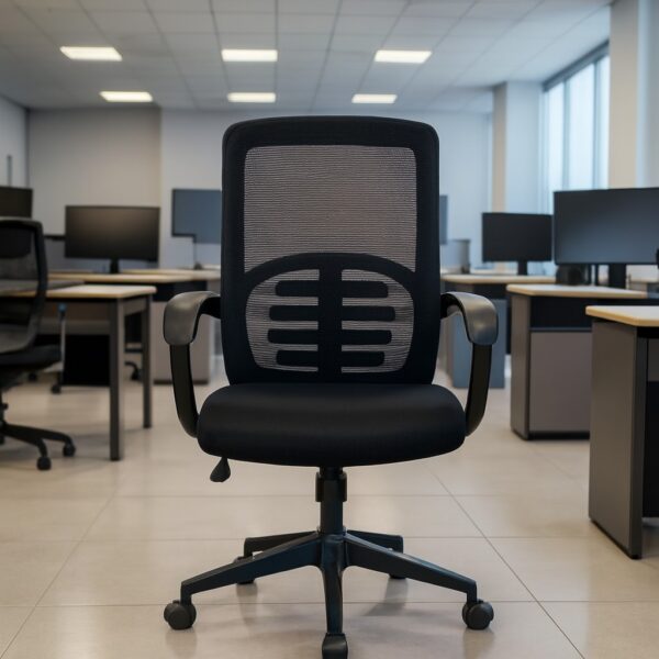 1.2m executive desk, orthopedic reclining seat, 2-door wooden cabinet, 4-seater round conference table, tosca visitors seat, 4-way workstation, 15-locker filing cabinet, 5-seater waiting sofa,