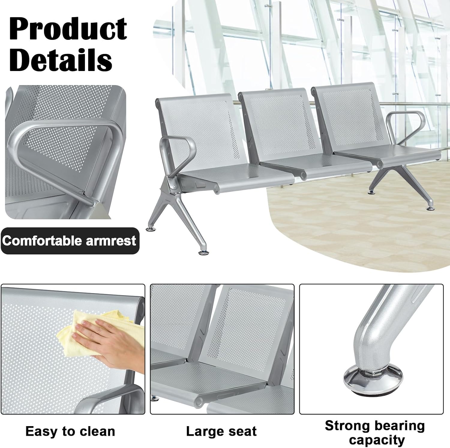 5-seater black sofa, 3-seater waiting bench, catalina office seat, butterfly office seat, 1800mm executive office desk,