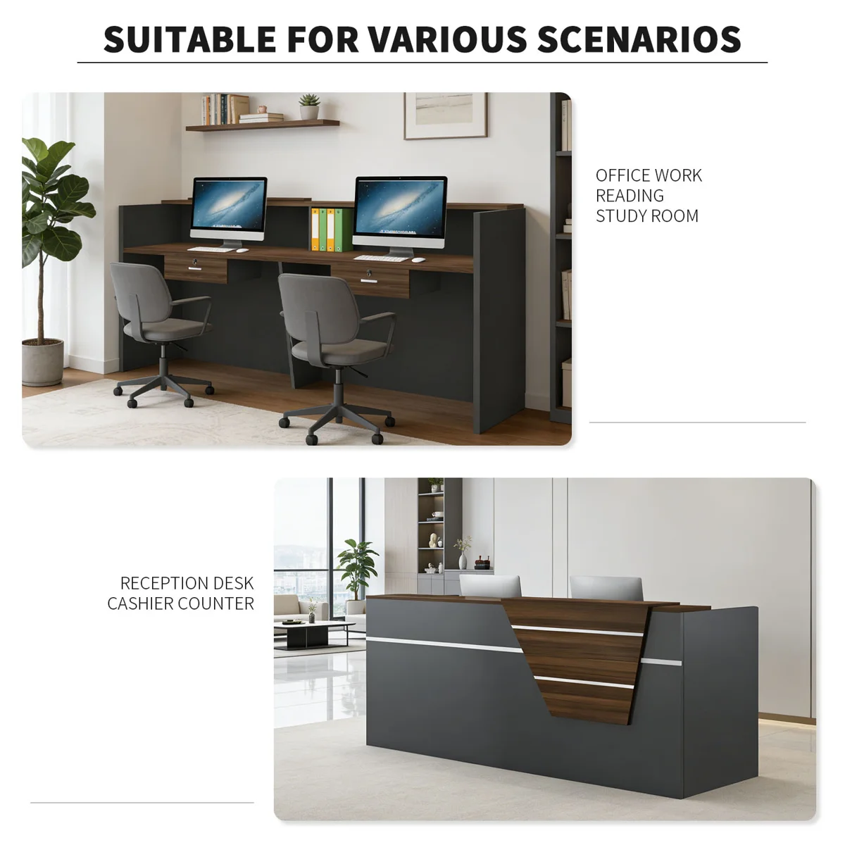 Medium back chairs, Mesh Visitor Seat, Office furniture 3-link waiting bench, 3m boardroom table, 4 Drawer Steel Cabinet, 5-seater reception sofa, Eames Dinning Chairs, Ergonomic Office Chair, fireproof safes, mahogany coat hanger
