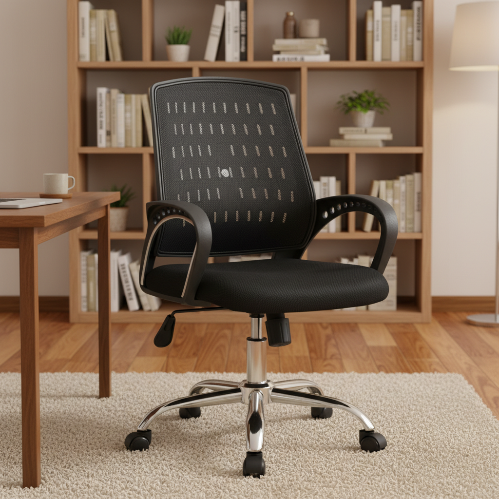 2000mm executive office desk, 2400mm boardroom table, 3-door mahogany filling cabinet, Backmesh Office Chair, Cashiers Seat, fordable chair, Visitors Waiting Chair No